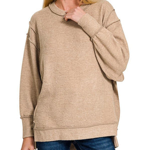 Brushed Melange Hacci Oversized Sweater - Ash Mocha - by Zenana
