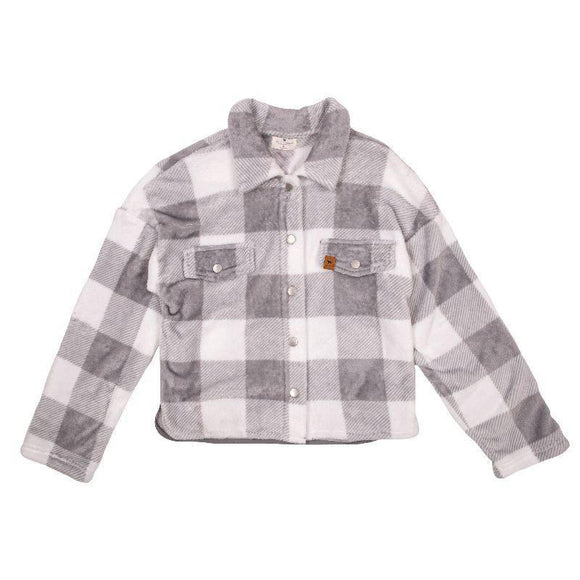 Furry Cropped Shacket - Plaid Gray - by Simply Southern