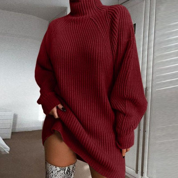 Half Turtleneck Sweater Dress - Red - by Hidden Brand