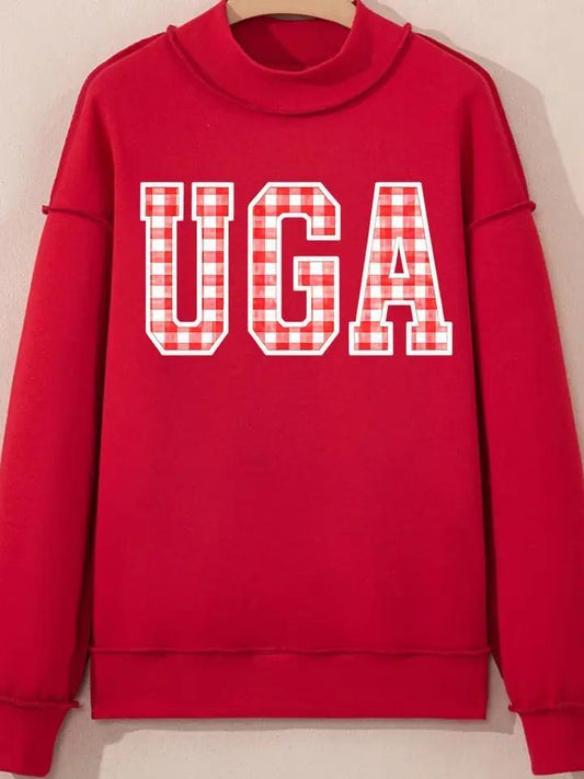 UGA Gingham Mockneck