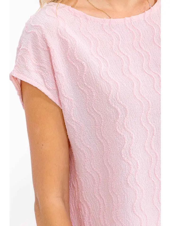 Textured Cap Sleeve Tunic Top - Pink - by 7th Ray