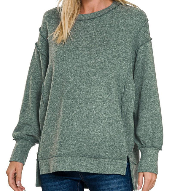 Brushed Melange Hacci Oversized Sweater - Ash Jade - by Zenana