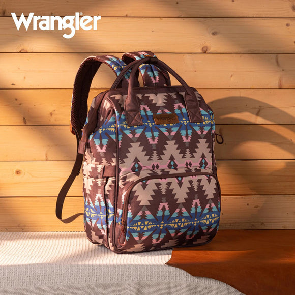 Wrangler Aztec Printed Callie Backpack - Coffee - by Montana West