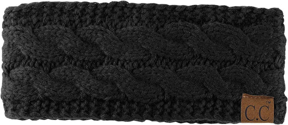 C.C Cable Knit Fuzzy Lined Headband - Black