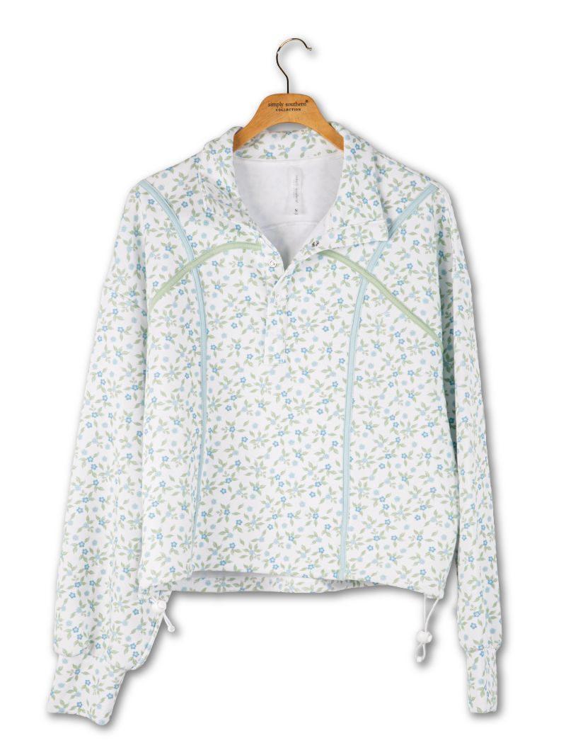 Floral Cinch Pullover - Blue Floral - by Simply Southern