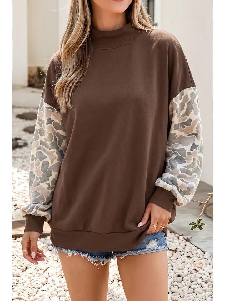 Camo colorblock oversized sweatshirt - Coffee