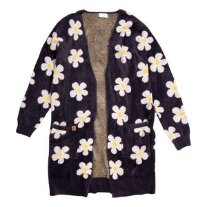 Fuzzy Print Cardigan - Ash Daisy - by Simply Southern