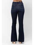 High Waist Raw Hem Flare - Dark Wash - by Judy Blue