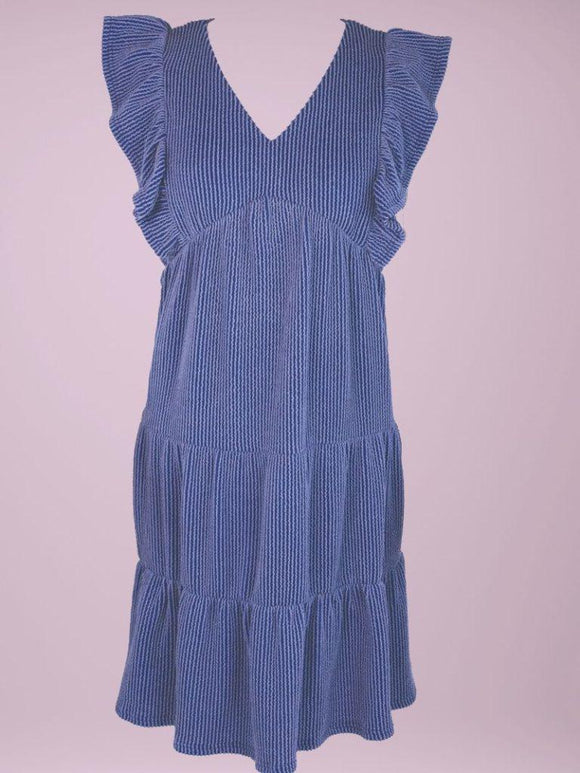 Ruffle Knit Dress - Navy - by Simply Southern
