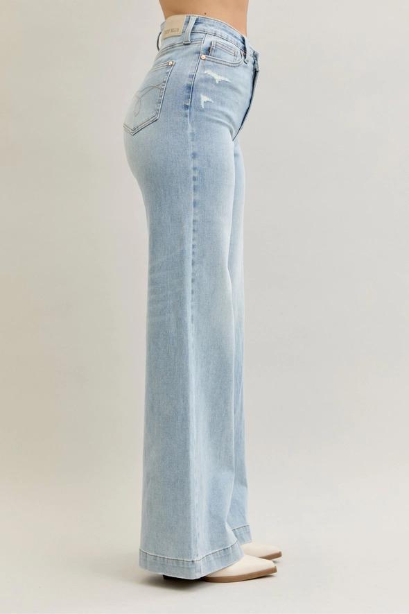 High Waist Retro Wide Criss-Cross - Light Wash - by Judy Blue