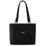 Wrangler Braided Detail Multi Pockets Concealed Carry Tote - Black - by Montana West