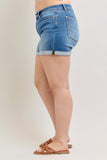 Plus Midrise Slim Cuffed Denim Shorts - Medium Wash - by Judy Blue