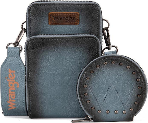Wrangler Crossbody Cell Phone (3 Zippered Compartment with Coin Pouch) - Jean - by Montana West