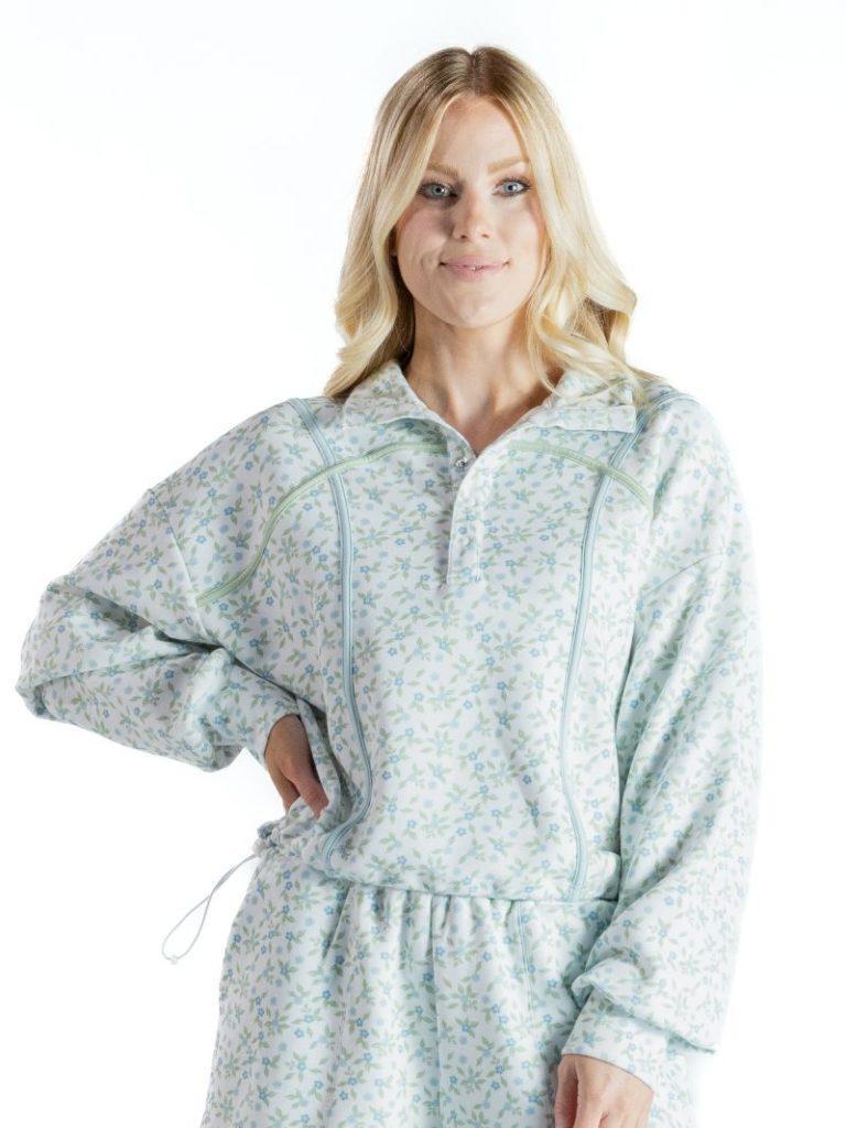 Floral Cinch Pullover - Blue Floral - by Simply Southern