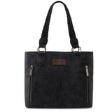 Wrangler Braided Detail Multi Pockets Concealed Carry Tote - Black - by Montana West