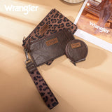 Wrangler Leopard Print Dual Pouch Wristlet with Zipper Round Case - Coffee Leopard - by Montana West