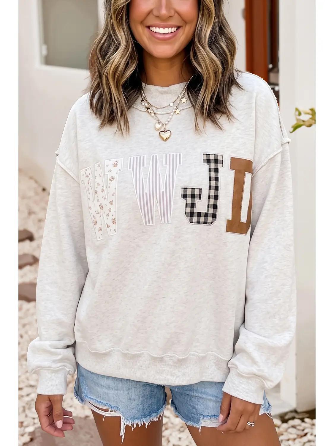 WWJD Embroidered Patch Mock Neck Sweatshirt