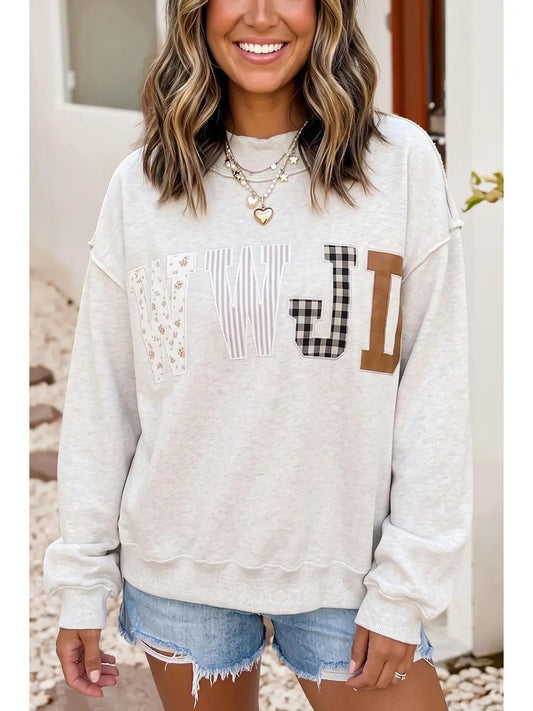WWJD Embroidered Patch Mock Neck Sweatshirt