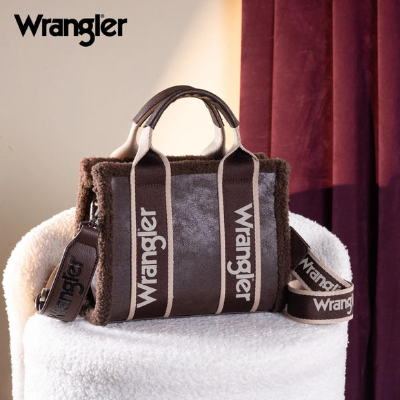 Wrangler Sherpa Small Canvas Tote/Crossbody - Coffee - by Montana West