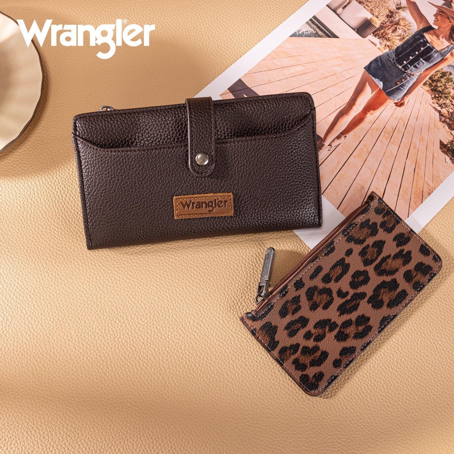Wrangler Western Bi-Fold RFID Wallet/Wristlet With Detachable Pouch- Coffee - by Montana West