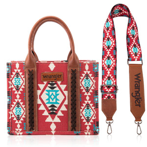 Wrangler Southwestern Print Small Canvas Tote/Crossbody - Burgundy - by Montana West