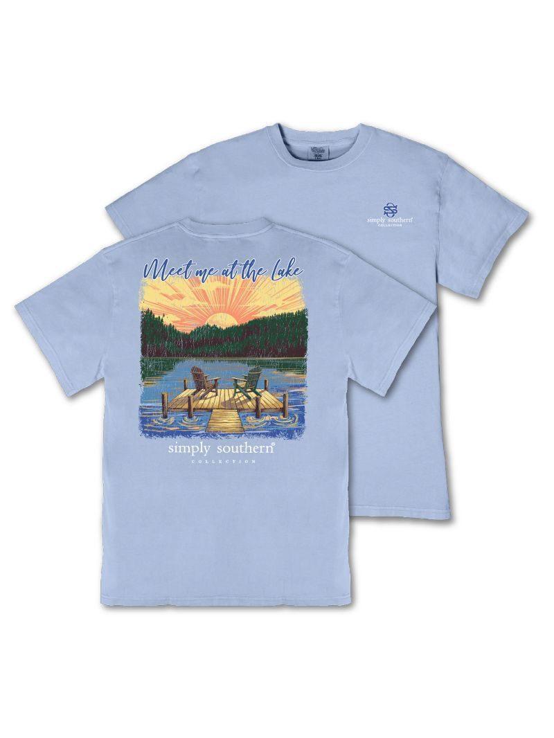Meet me at the Lake (Mineral Washed Short Sleeve T-Shirt) - Faded Blue - by Simply Southern
