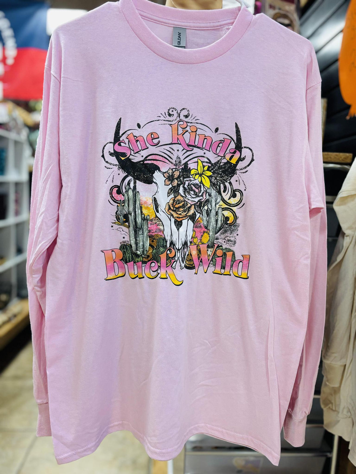 She Kinda Buck Wild - Pink - Long Sleeve Shirt