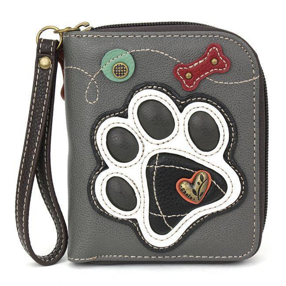 Zip Around Wallet - Black Pawprint - by Chala