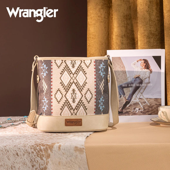 Wrangler Aztec Distressed Print Dual Sided Print Concealed Carry Crossbody -Tan- by Montana West