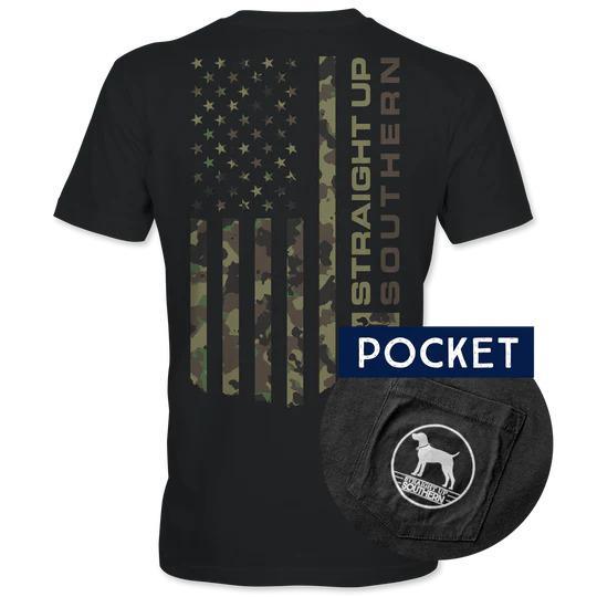 Camo American (Men's Short Sleeve Pocket T-Shirt) by Straight Up Southern