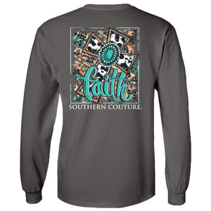 Faith Cowprint Cross - Long Sleeve T-shirt - by Southern Couture