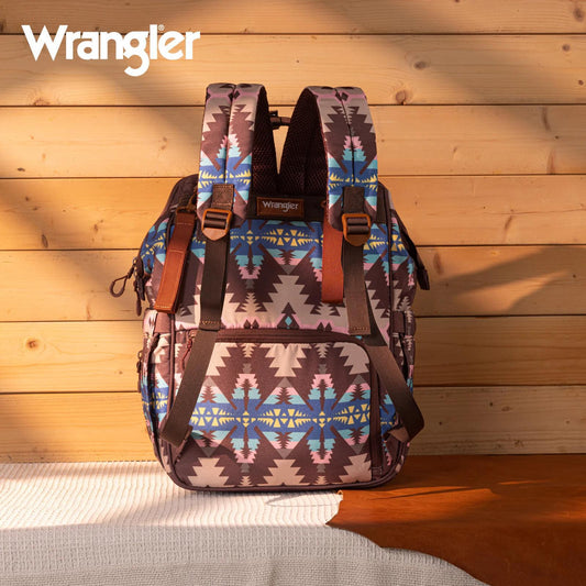 Wrangler Aztec Printed Callie Backpack - Coffee - by Montana West