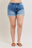 Plus Midrise Slim Cuffed Denim Shorts - Medium Wash - by Judy Blue