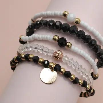 Multilayer Beaded Chain Disc Charm Bracelet - JOSSLYN
