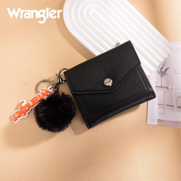 Wrangler Tri-Fold Wallet with Keyring Pom Pom - Black - by Montana West