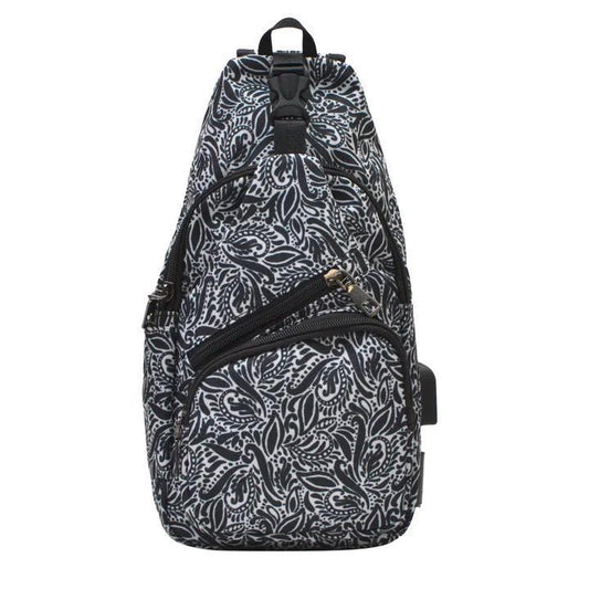Anti-Theft Day Large Sling Bag - Black Paisley - by Calla