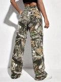 Camouflage Plant Print Straight Leg Pants - by Hidden Brand