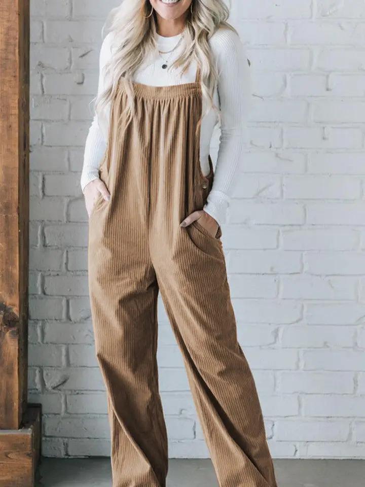 Solid Pocketed Corduroy Overalls - Gray Morn - by Lovesoft