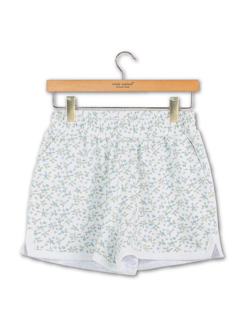 Simply Pintuck Lounge Shorts - Blue Flower - by Simply Southern
