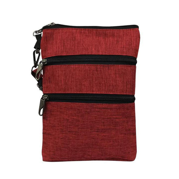 Anti Theft 3 Zipper Crossbody Bag - Red - by Calla