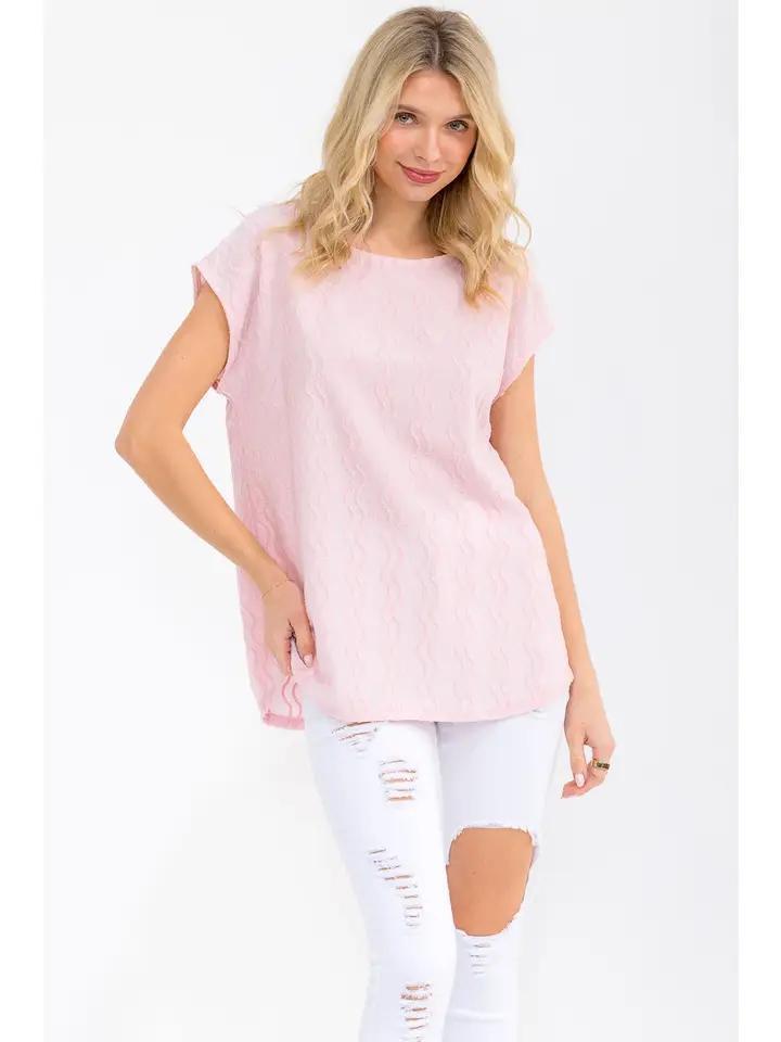 Textured Cap Sleeve Tunic Top - Pink - by 7th Ray