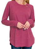 Baby Waffle Long Sleeve Top - Cabernet - by Zenana