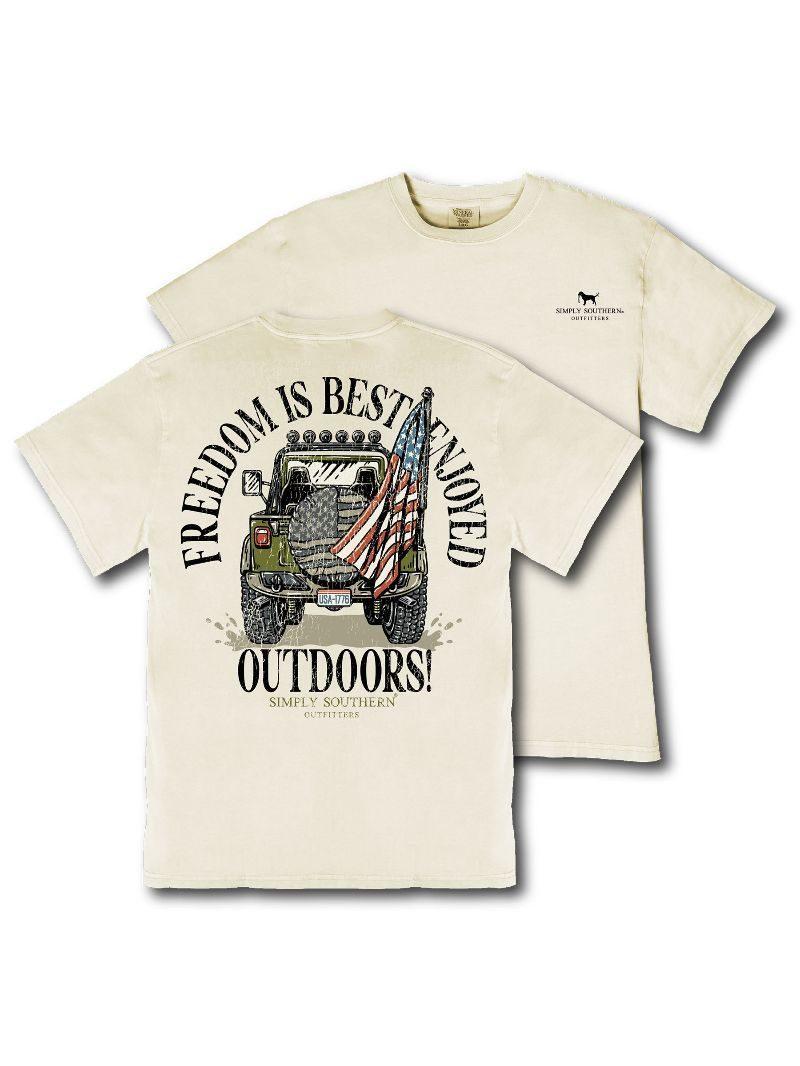 Freedom Is Best Enjoyed Outdoors (Men's Mineral Washed Short Sleeve T-Shirt) - Bone - by Simply Southern