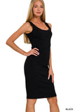Premium Cotton Sleeveless Midi Dress - Black - by Zenana