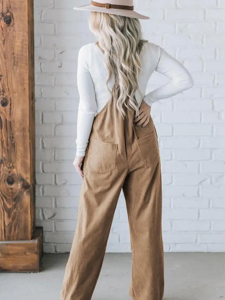 Solid Pocketed Corduroy Overalls - Gray Morn - by Lovesoft