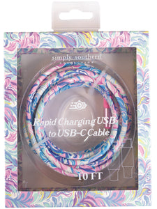 10-Foot USB to C Cable - Watercolor - by Simply Southern