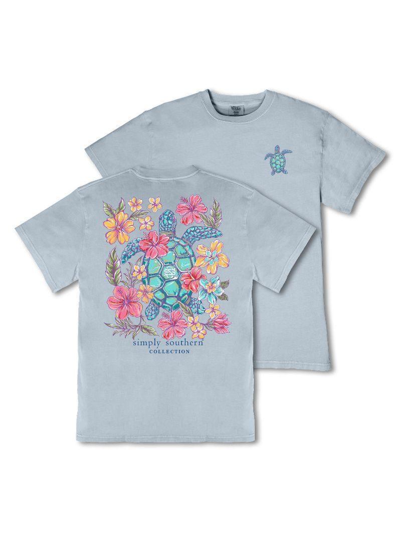 Floral Turtle (Mineral Washed Short Sleeve T-Shirt) - Ashen - by Simply Southern