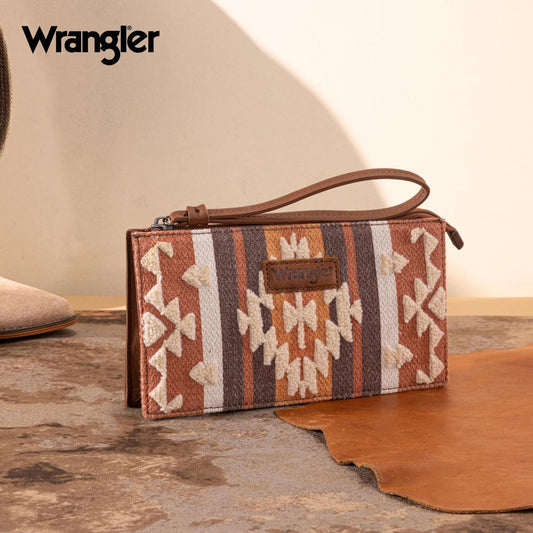 Wrangler Sherpa Aztec Canvas Clutch - Brown - by Montana West