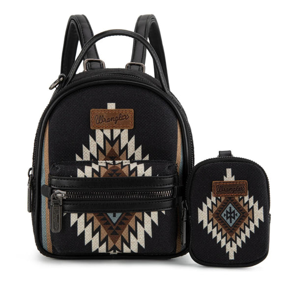 Wrangler Southwestern Knitted Mini Backpack with Coin Pouch - Black - by Montana West