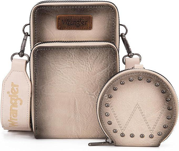 Wrangler Crossbody Cell Phone (3 Zippered Compartment with Coin Pouch) - Tan - by Montana West